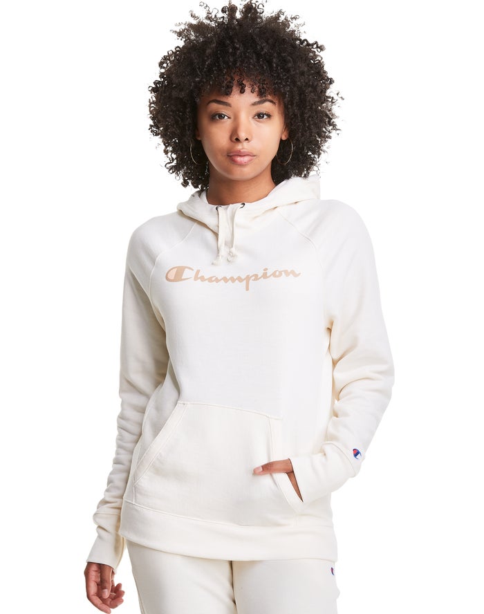 Champion Powerblend Fleece Script Logo Hoodie Dames - Wit - Belgie 8714OPLVQ